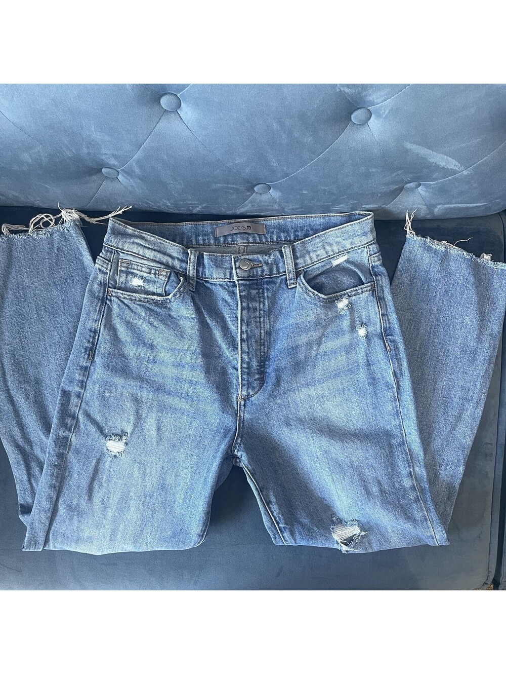 Joe’s Jeans 28 The OG Delia High Rise Ankle Straight Jeans Raw Hem Distressed